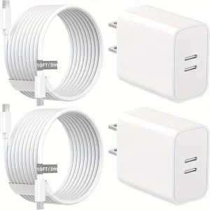 2-Pack 40W Dual USB-C Wall Charger & 10ft Cables